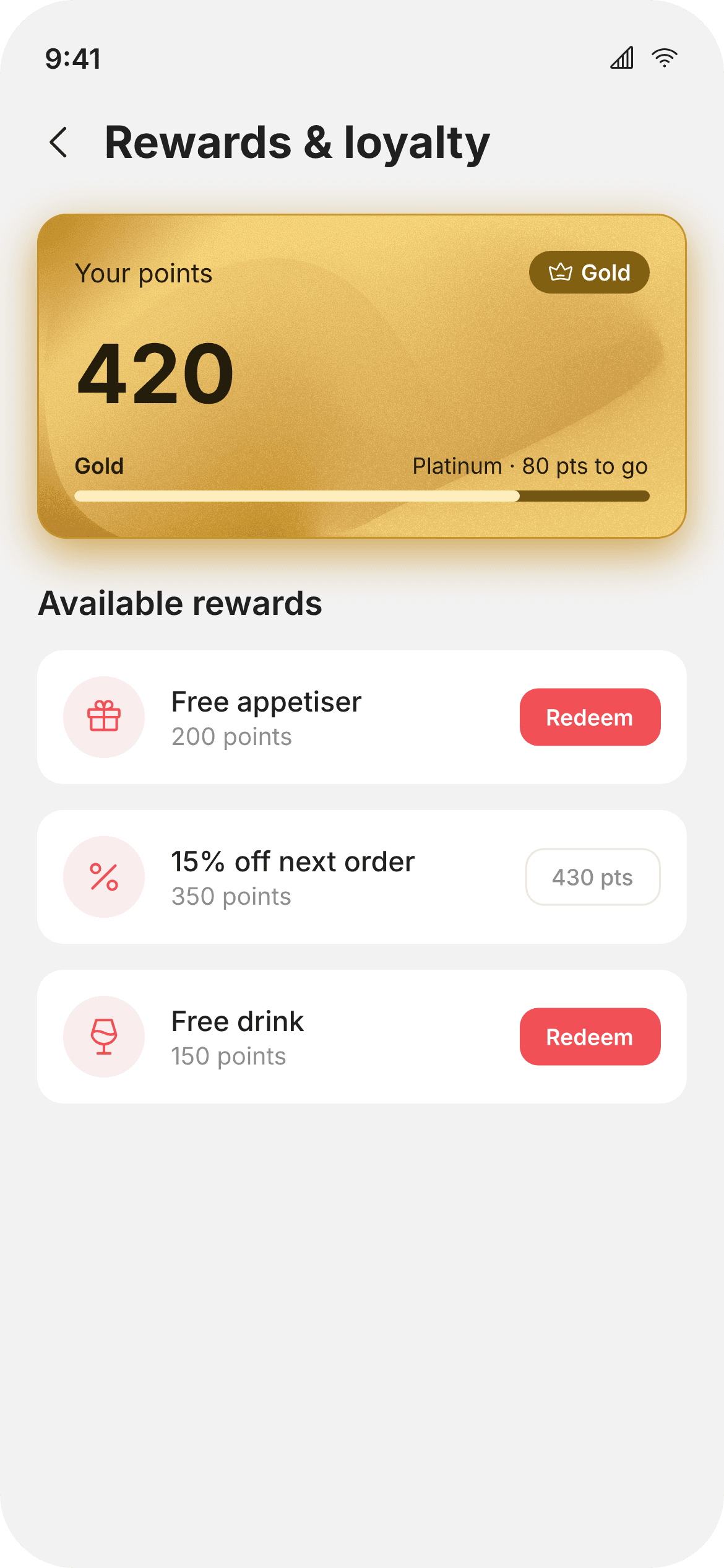 Rewards and points screen