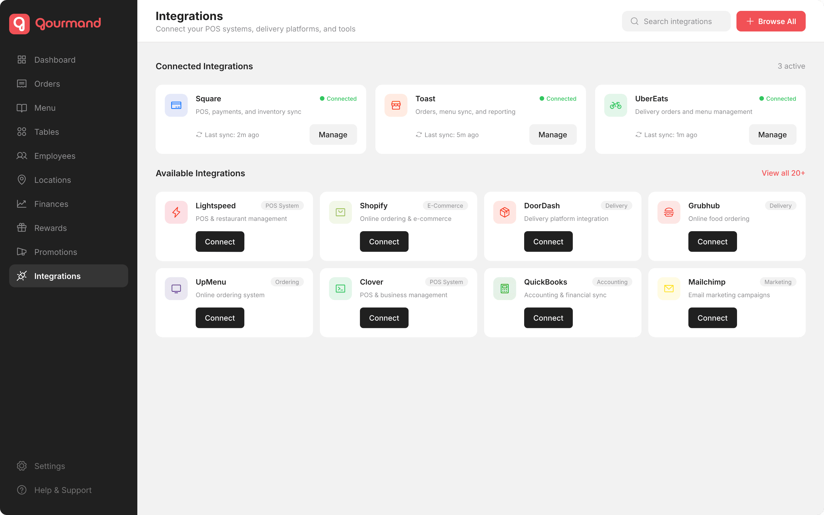 Gourmand integrations with POS and delivery platforms